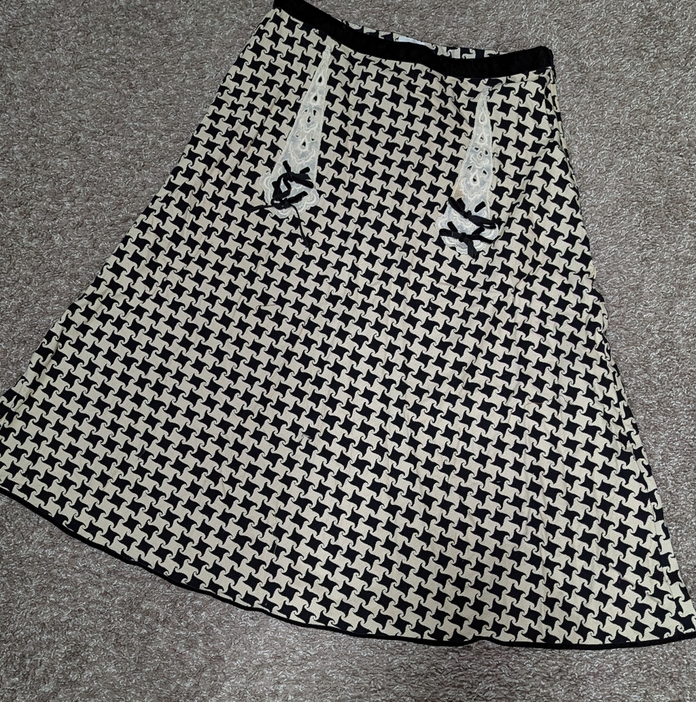 Anthropologie Snak Velvet Bow Houndstooth Corduroy Cotton Skirt Small